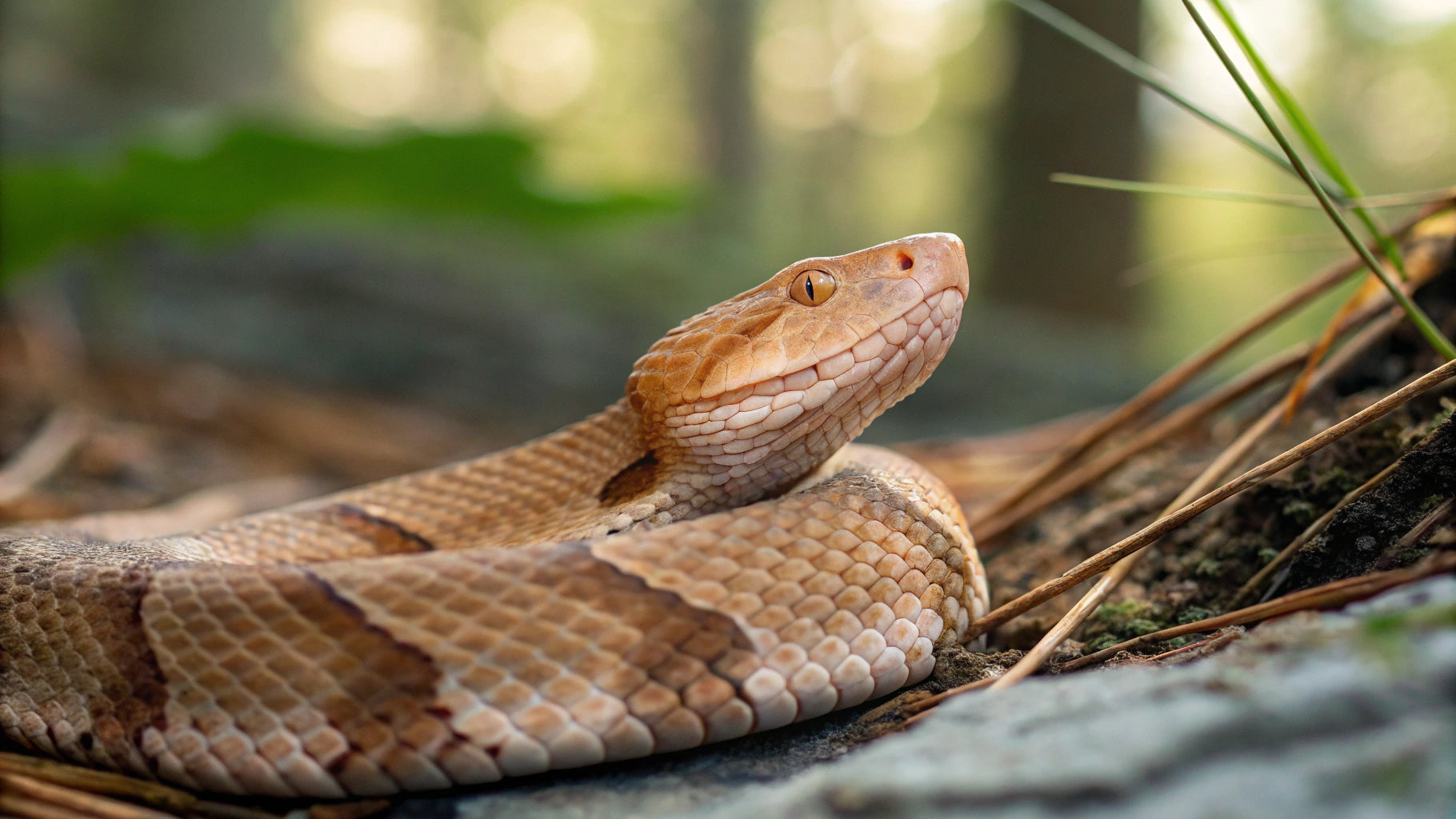 Beautiful view of Copperhead Snake Feeding Nuts