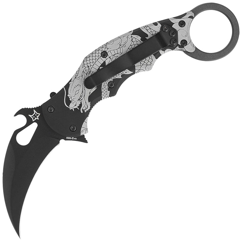 Fox Knives FX-599 ALB Black Folding Karambit, Graphic Art Handle