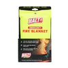 Halt Emergency Fire Blanket, yellow pull-tab pouch, front view, kitchen fire suppression blanket