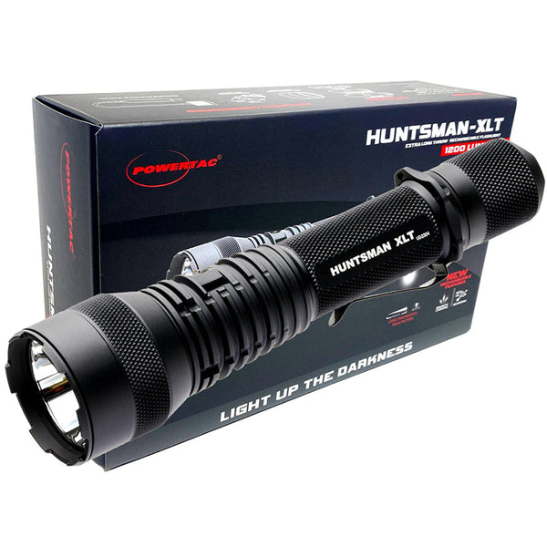 battlebox rechargeable flashlight Powertac Huntsman XLT 1250 Lumen Long Throw Spot Light Rechargeable  Flashlight