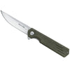 Fox Knives BlackFox Revolver BF-740 OD, D2 Plain Blade Flipper, OD Green Micarta Handle
