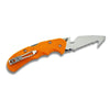 fox rescue folder knife orange, rescue folding knife with hook cutter and serrations, 440a stainless steel serrated rescue knife, orange frn handle emergency knife, vehicle kit rescue folder