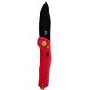sog diverge au red automatic knife, d2 push button auto folder, aircraft grade aluminum edc automatic knife, red auto deploy pocket knife, fast opening edc folder