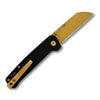 qsp qs130v2 penguin exclusive gold, gold d2 steel sheepsfoot folding knife, black g10 handle liner lock edc knife, serialized battlbox exclusive pocket knife, gold hardware everyday carry folder